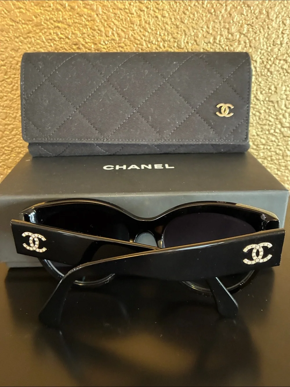 CHANEL Black Sunglasses CH5498B C622S6 Rhinestone CC Logo